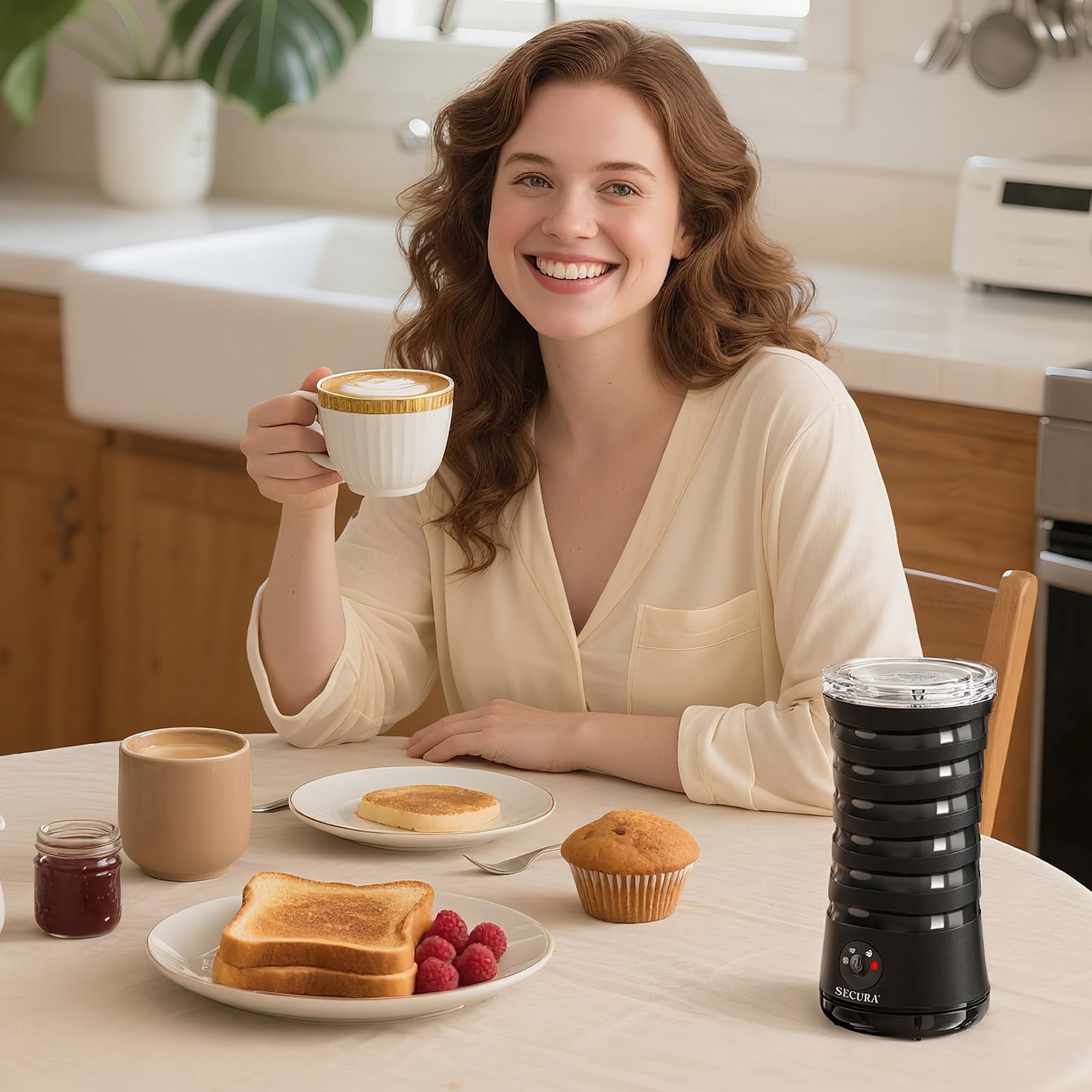 Secura Electric Milk Frother, Automatic Milk Steamer, 4-IN-1 Hot & Cold Foam Maker-8.4oz/240ml Milk Warmer for Latte, Cappuccinos, Macchiato with Silicone Spatula, Silent Operation & Shut-off