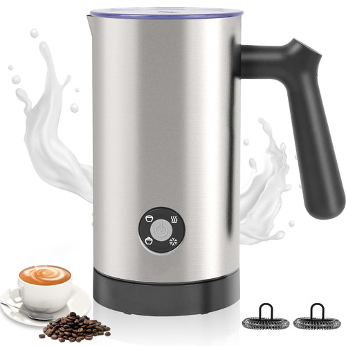 Milk Frother, 4-in-1 Milk Frother and Steamer, 10.6oz Electric Milk Steamer, Automatic Cold and Hot Foam maker for Lattes, Cappuccinos, Ceramic Lining Interior (Polished)
