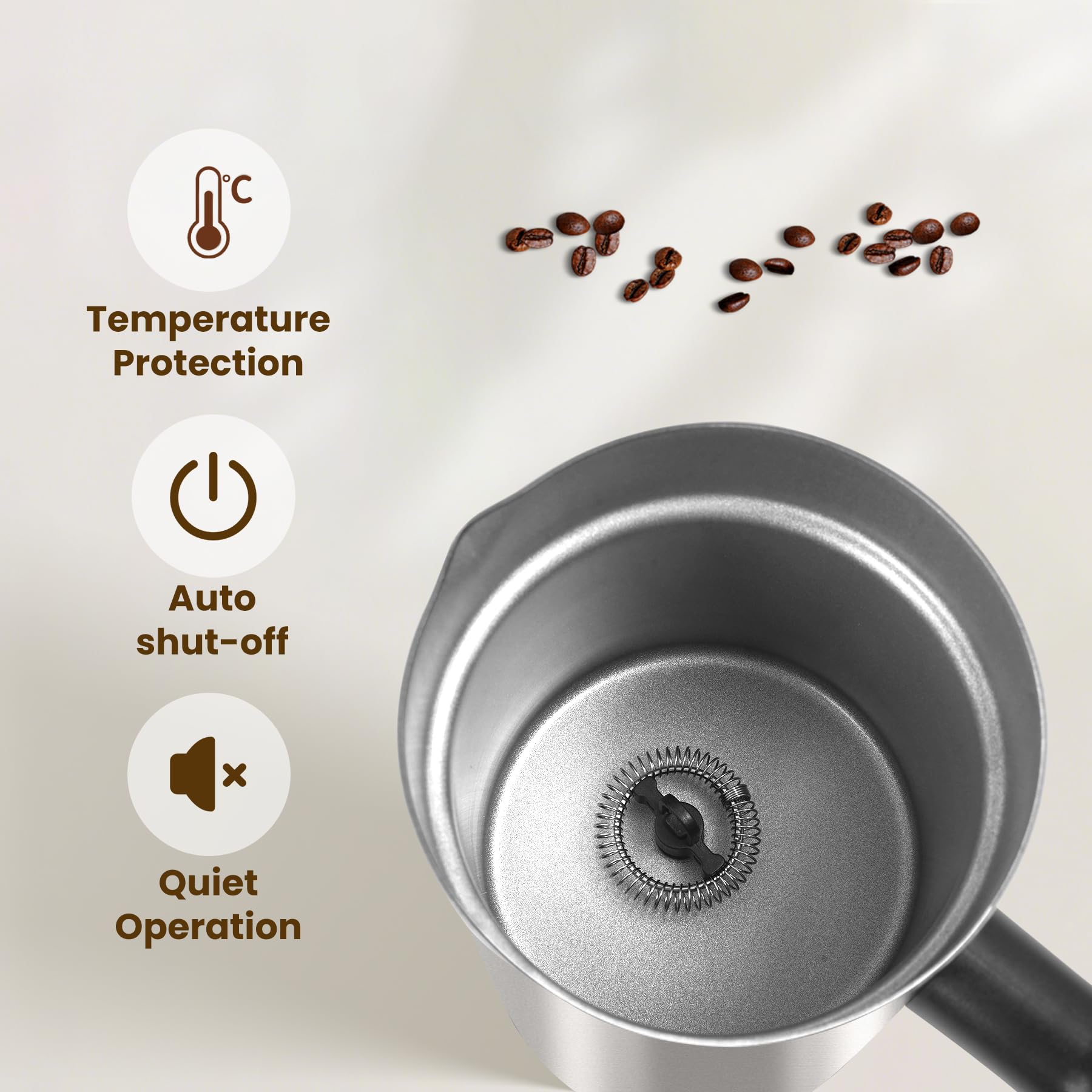 Milk Frother, 4-in-1 Milk Frother and Steamer, 10.6oz Electric Milk Steamer, Automatic Cold and Hot Foam maker for Lattes, Cappuccinos, Ceramic Lining Interior (Polished)