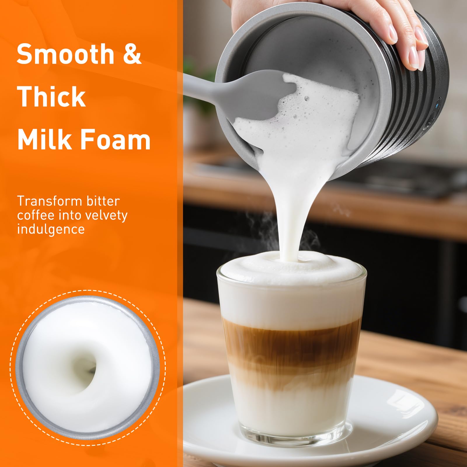 Secura Electric Milk Frother, Automatic Milk Steamer, 4-IN-1 Hot & Cold Foam Maker-8.4oz/240ml Milk Warmer for Latte, Cappuccinos, Macchiato with Silicone Spatula, Silent Operation & Shut-off