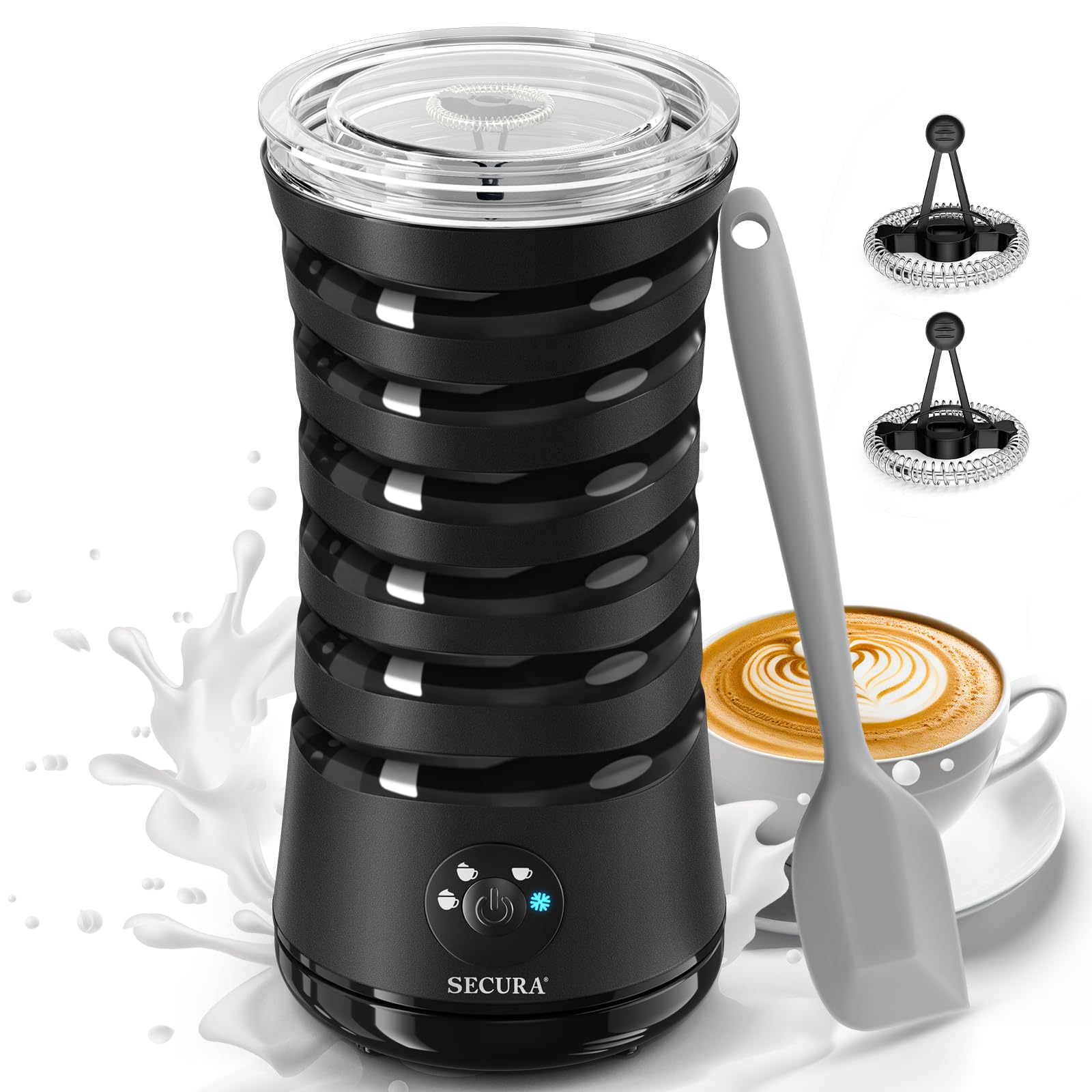 Secura Electric Milk Frother, Automatic Milk Steamer, 4-IN-1 Hot & Cold Foam Maker-8.4oz/240ml Milk Warmer for Latte, Cappuccinos, Macchiato with Silicone Spatula, Silent Operation & Shut-off