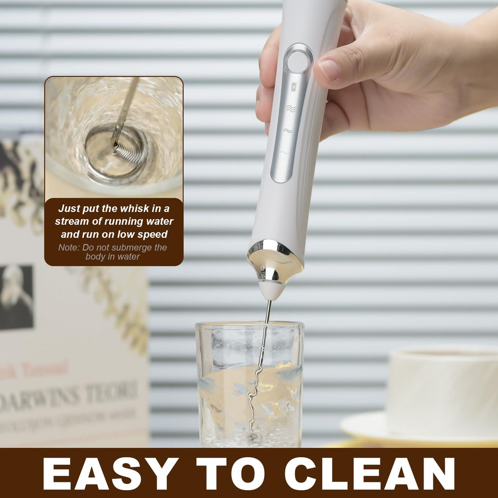 Handheld Electric Milk Frother with 2 Heads, Coffee Whisk Foam Mixer with USB Rechargeable 3 Speeds, Foam Maker Blender for Latte, Cappuccino, Hot Chocolate, Egg (Black)