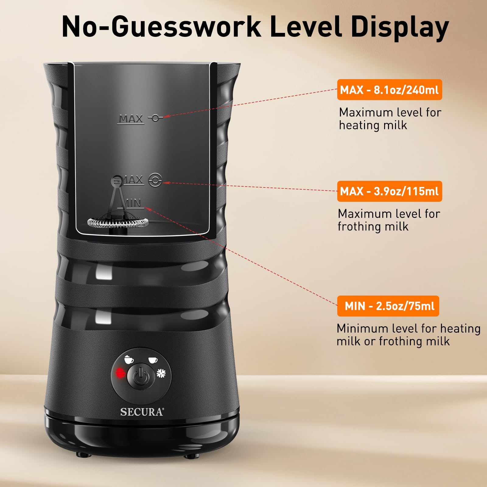 Secura Electric Milk Frother, Automatic Milk Steamer, 4-IN-1 Hot & Cold Foam Maker-8.4oz/240ml Milk Warmer for Latte, Cappuccinos, Macchiato with Silicone Spatula, Silent Operation & Shut-off