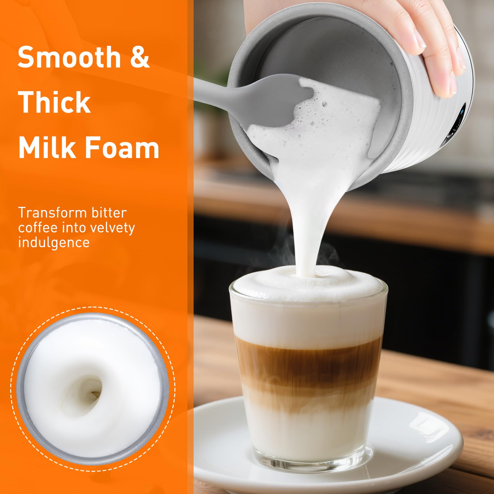 Secura Electric Milk Frother, Automatic Milk Steamer, 4-IN-1 Hot & Cold Foam Maker-8.4oz/240ml Milk Warmer for Latte, Cappuccinos, Macchiato with Silicone Spatula, Silent Operation & Shut-off