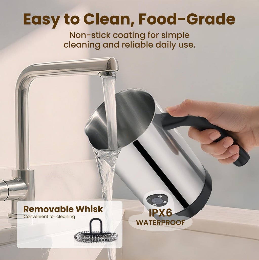 Milk Frother, 4-in-1 Milk Frother and Steamer, 10.6oz Electric Milk Steamer, Automatic Cold and Hot Foam maker for Lattes, Cappuccinos, Ceramic Lining Interior (Polished)