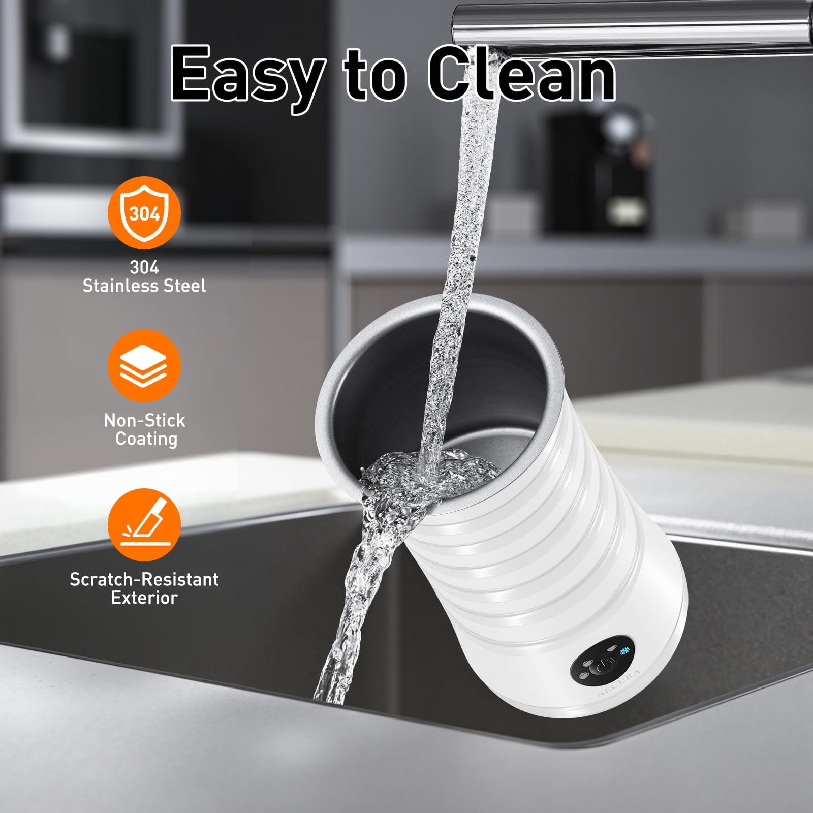 Secura Electric Milk Frother, Automatic Milk Steamer, 4-IN-1 Hot & Cold Foam Maker-8.4oz/240ml Milk Warmer for Latte, Cappuccinos, Macchiato with Silicone Spatula, Silent Operation & Shut-off