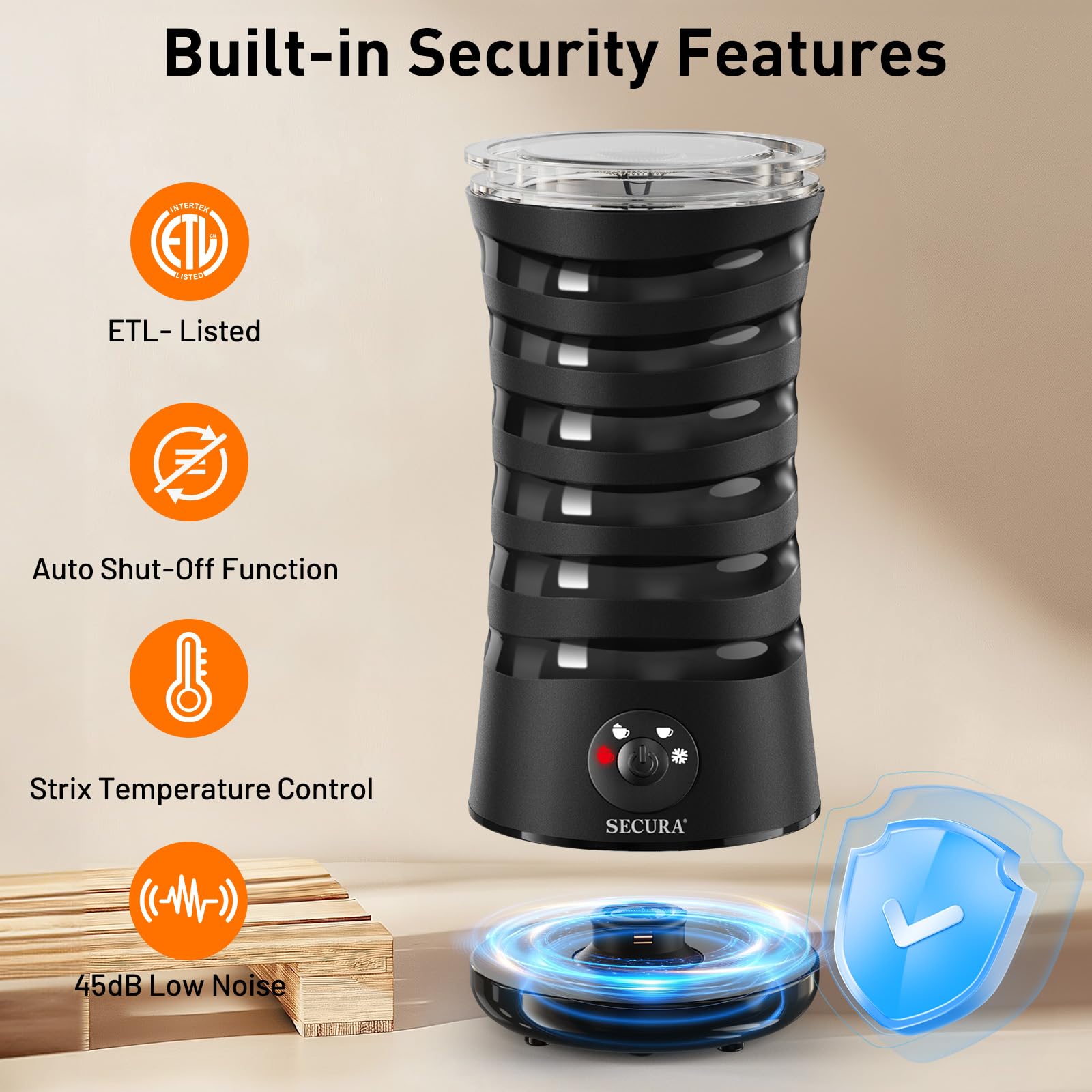 Secura Electric Milk Frother, Automatic Milk Steamer, 4-IN-1 Hot & Cold Foam Maker-8.4oz/240ml Milk Warmer for Latte, Cappuccinos, Macchiato with Silicone Spatula, Silent Operation & Shut-off