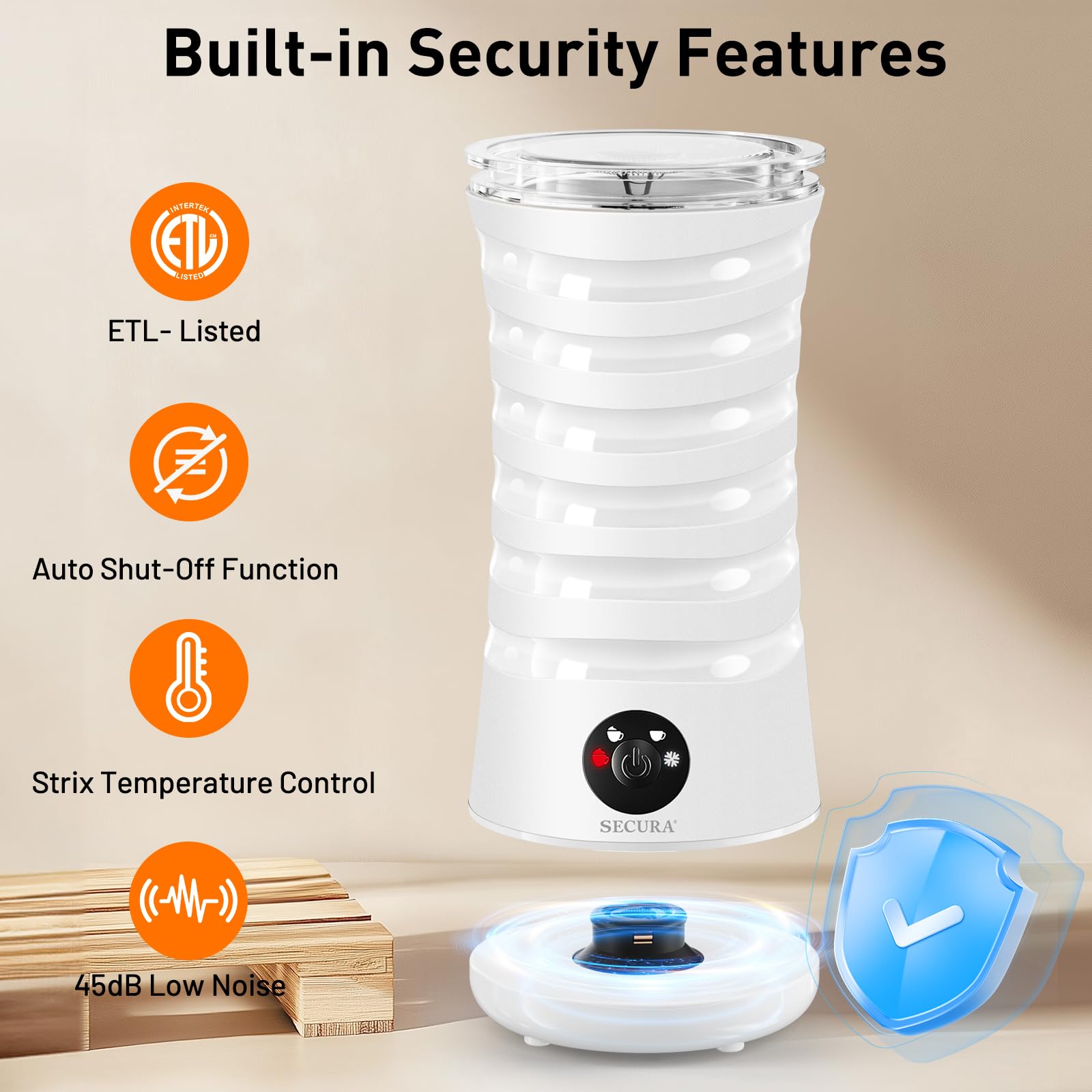 Secura Electric Milk Frother, Automatic Milk Steamer, 4-IN-1 Hot & Cold Foam Maker-8.4oz/240ml Milk Warmer for Latte, Cappuccinos, Macchiato with Silicone Spatula, Silent Operation & Shut-off