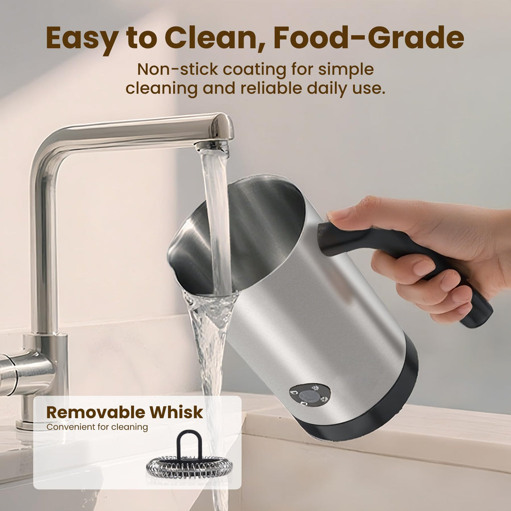 Milk Frother, 4-in-1 Milk Frother and Steamer, 10.6oz Electric Milk Steamer, Automatic Cold and Hot Foam maker for Lattes, Cappuccinos, Ceramic Lining Interior (Polished)