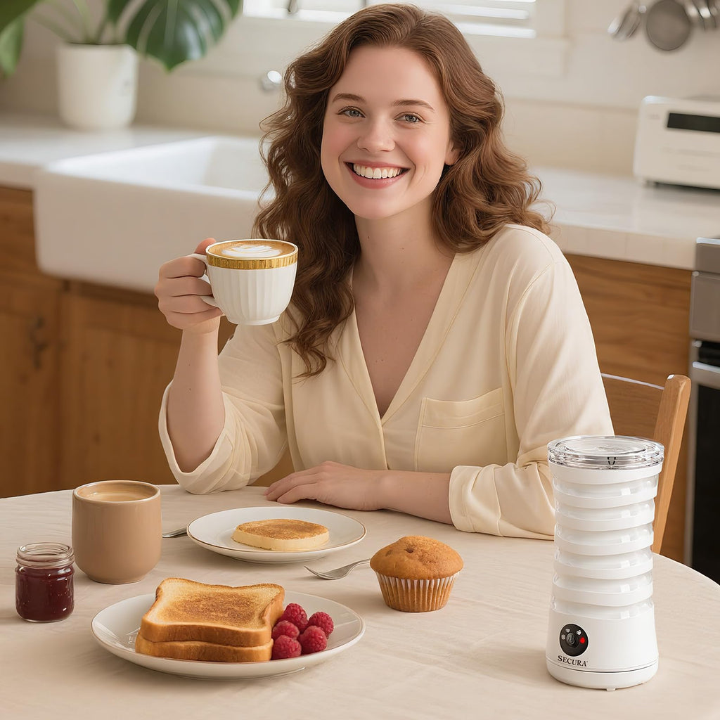 Secura Electric Milk Frother, Automatic Milk Steamer, 4-IN-1 Hot & Cold Foam Maker-8.4oz/240ml Milk Warmer for Latte, Cappuccinos, Macchiato with Silicone Spatula, Silent Operation & Shut-off