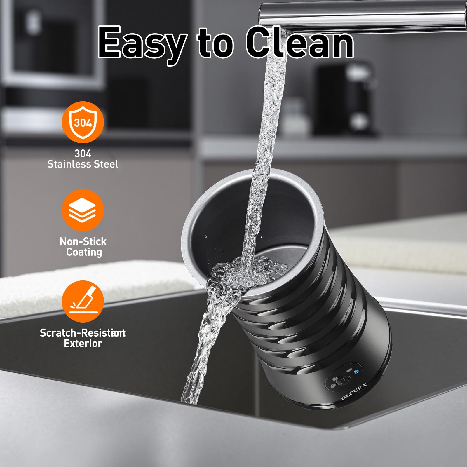 Secura Electric Milk Frother, Automatic Milk Steamer, 4-IN-1 Hot & Cold Foam Maker-8.4oz/240ml Milk Warmer for Latte, Cappuccinos, Macchiato with Silicone Spatula, Silent Operation & Shut-off