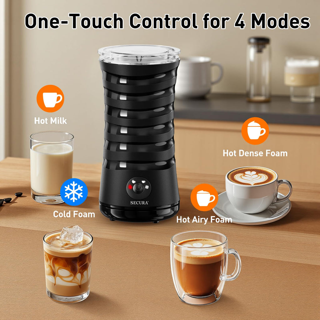 Secura Electric Milk Frother, Automatic Milk Steamer, 4-IN-1 Hot & Cold Foam Maker-8.4oz/240ml Milk Warmer for Latte, Cappuccinos, Macchiato with Silicone Spatula, Silent Operation & Shut-off