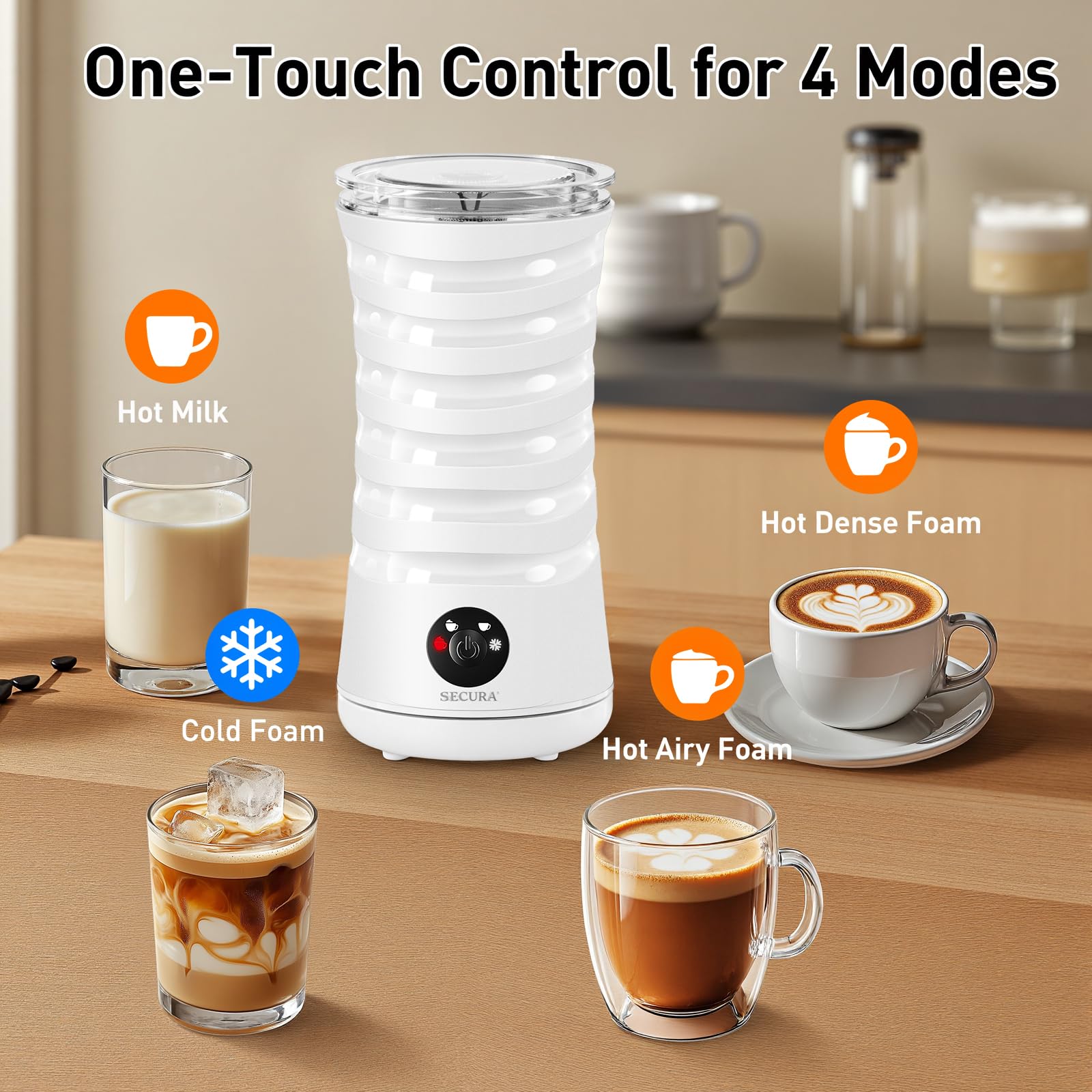 Secura Electric Milk Frother, Automatic Milk Steamer, 4-IN-1 Hot & Cold Foam Maker-8.4oz/240ml Milk Warmer for Latte, Cappuccinos, Macchiato with Silicone Spatula, Silent Operation & Shut-off